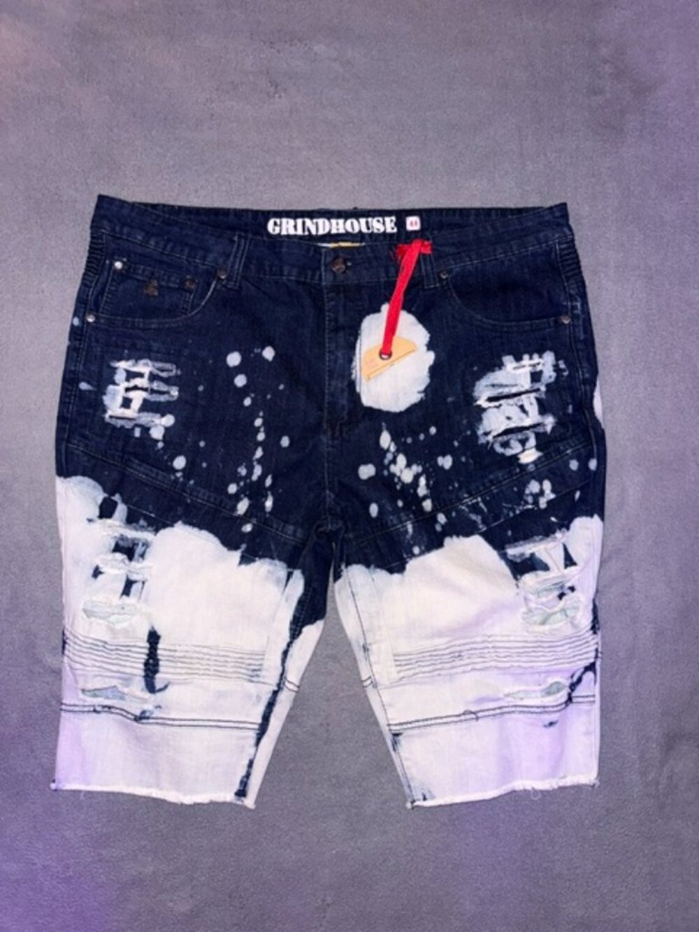Grindhouse Men’s Denim Shorts Size 44 Distressed Bleach Dip Dye Two Tone Ripped